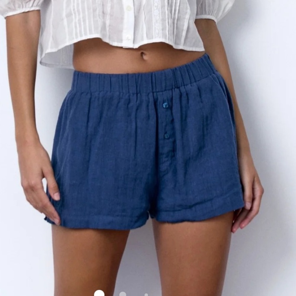 Navy Linen Boxer Shorts for Women